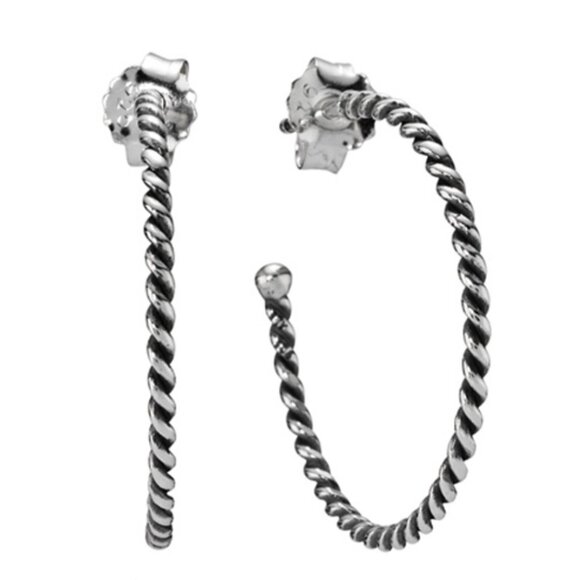 Retried Pandora Medium Round Twist Hoop Earrings w/ 2 charms - Picture 4 of 4